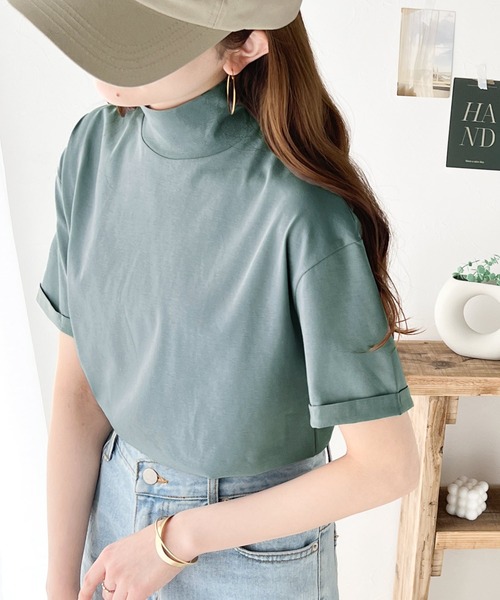 セール】大人マストな1枚。シンプルなシルケットハイネック半袖