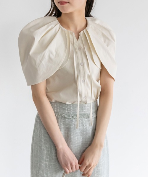 RANDA(ランダ)の「ボリュームスリーブブラウス(シャツ/ブラウス・レディース・ブルー/クリーム/インディゴブルー・0/1)」の14枚目の写真