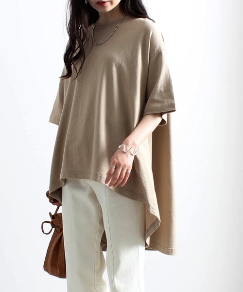 Fizz(フィズ)の「【Fizz/フィズ】 空紡糸 BACKフレアラインTシャツ(Tシャツ/カットソー・レディース・ベージュ/オレンジ/グリーン/アイボリー/ブラック・M)」の1枚目の写真
