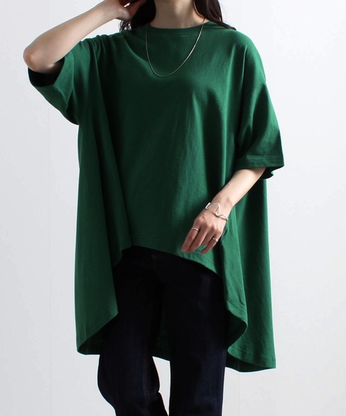 Fizz(フィズ)の「【Fizz/フィズ】 空紡糸 BACKフレアラインTシャツ(Tシャツ/カットソー・レディース・ベージュ/オレンジ/グリーン/アイボリー/ブラック・M)」の4枚目の写真