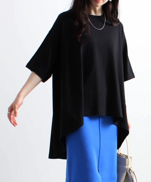 Fizz(フィズ)の「【Fizz/フィズ】 空紡糸 BACKフレアラインTシャツ(Tシャツ/カットソー・レディース・ベージュ/オレンジ/グリーン/アイボリー/ブラック・M)」の3枚目の写真