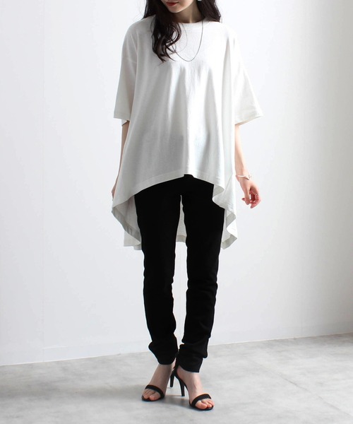 Fizz(フィズ)の「【Fizz/フィズ】 空紡糸 BACKフレアラインTシャツ(Tシャツ/カットソー・レディース・ベージュ/オレンジ/グリーン/アイボリー/ブラック・M)」の6枚目の写真