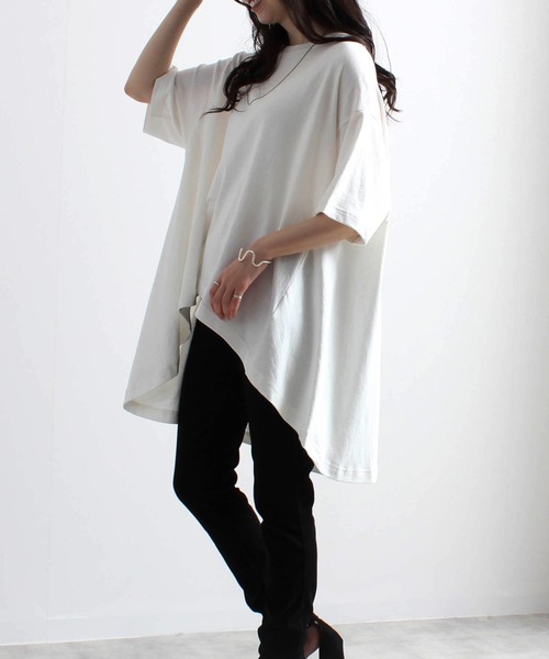 Fizz(フィズ)の「【Fizz/フィズ】 空紡糸 BACKフレアラインTシャツ(Tシャツ/カットソー・レディース・ベージュ/オレンジ/グリーン/アイボリー/ブラック・M)」の12枚目の写真