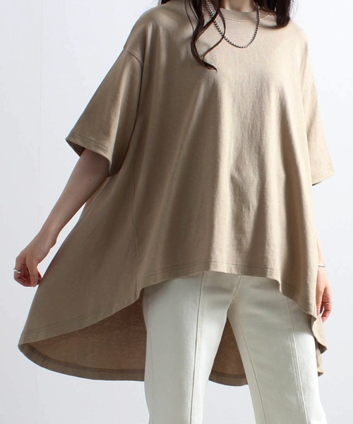 Fizz(フィズ)の「【Fizz/フィズ】 空紡糸 BACKフレアラインTシャツ(Tシャツ/カットソー・レディース・ベージュ/オレンジ/グリーン/アイボリー/ブラック・M)」の10枚目の写真