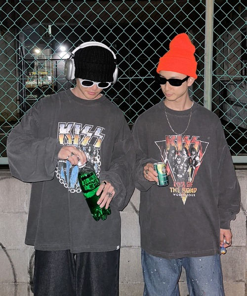 Perushu（ペルーシュ）の「Perushu/KISS ヴィンテージライクプリントロンT（Tシャツ/カットソー・メンズ・グレー/チャコールグレー/ダークグレー・LARGE/MEDIUM）」の5枚目の写真