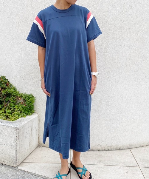 OLD BETTY'S（オールドベティーズ）の「【日本製】オールドベティーズ 【OLD BETTY’S】Football S/S Long T-shirts（チュニック・レディース・チャコールグレー/ネイビー・FREE）」の2枚目の写真