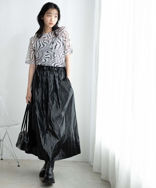 WEGO(ウィゴー)の「WEGO/メタリックドロストフレアスカート(スカート・レディース・シルバー/ブラック・FREE)」の3枚目の写真