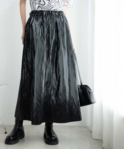 WEGO(ウィゴー)の「WEGO/メタリックドロストフレアスカート(スカート・レディース・シルバー/ブラック・FREE)」の9枚目の写真