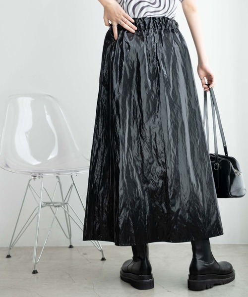 WEGO(ウィゴー)の「WEGO/メタリックドロストフレアスカート(スカート・レディース・シルバー/ブラック・FREE)」の10枚目の写真