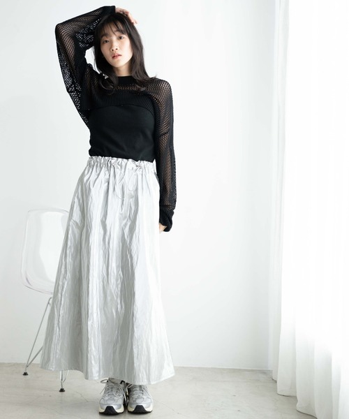 WEGO(ウィゴー)の「WEGO/メタリックドロストフレアスカート(スカート・レディース・シルバー/ブラック・FREE)」の14枚目の写真