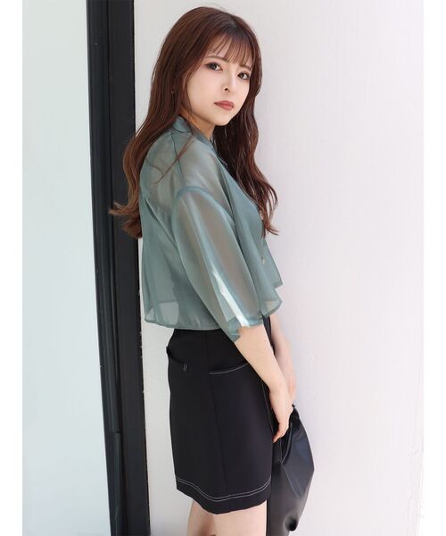 MURUA（ムルーア）の「ハイウエストステッチショートパンツ（その他パンツ・レディース・ブラック/ホワイト・1/2）」の7枚目の写真