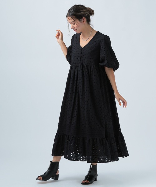 BAYFLOW(ベイフロー)の「レースギャザーワンピース(ワンピース・レディース・ブラック/オフホワイト・SMALL/MEDIUM)」の2枚目の写真