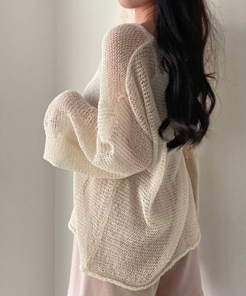 deux amour(ドゥーザムール)の「シースルー透かし編み長袖クルーネックトップス(その他トップス・レディース・グレー/アイボリー/グリーン・FREE)」の9枚目の写真