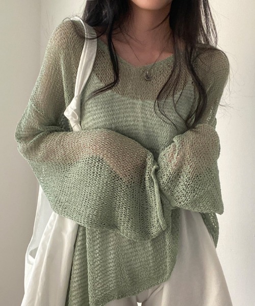 deux amour(ドゥーザムール)の「シースルー透かし編み長袖クルーネックトップス(その他トップス・レディース・グレー/アイボリー/グリーン・FREE)」の11枚目の写真