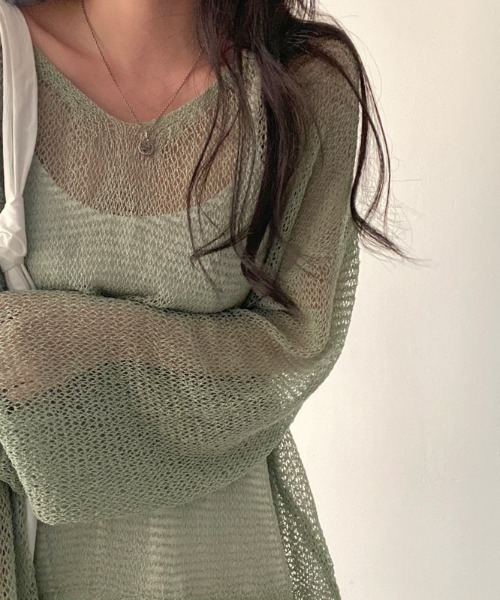 deux amour(ドゥーザムール)の「シースルー透かし編み長袖クルーネックトップス(その他トップス・レディース・グレー/アイボリー/グリーン・FREE)」の13枚目の写真