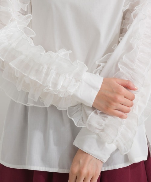 terrace(テラス)の「フリルスリーブブラウス(シャツ/ブラウス・レディース・ブラック/ブルー/オフホワイト・MEDIUM)」の19枚目の写真