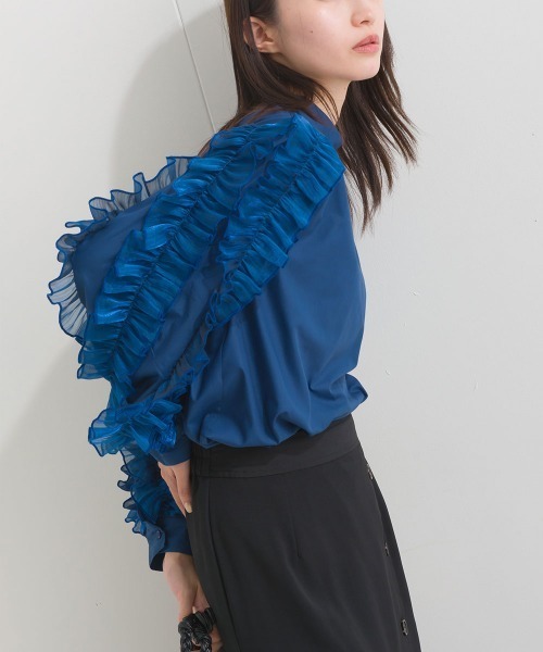 terrace(テラス)の「フリルスリーブブラウス(シャツ/ブラウス・レディース・ブラック/ブルー/オフホワイト・MEDIUM)」の13枚目の写真