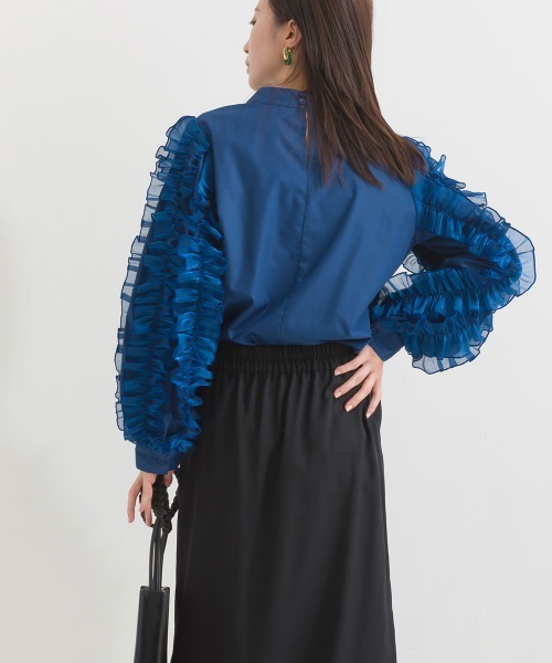 terrace(テラス)の「フリルスリーブブラウス(シャツ/ブラウス・レディース・ブラック/ブルー/オフホワイト・MEDIUM)」の14枚目の写真