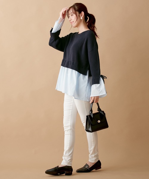 alotta（アロッタ）の「ブラウスドッキングフレアー袖ニット（ニット/セーター・レディース・ネイビー/ライトベージュ/ブラック/グレー・M/LL/L/3L）」の11枚目の写真