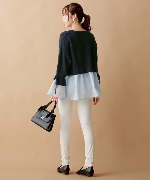 alotta（アロッタ）の「ブラウスドッキングフレアー袖ニット（ニット/セーター・レディース・ネイビー/ライトベージュ/ブラック/グレー・M/LL/L/3L）」の12枚目の写真