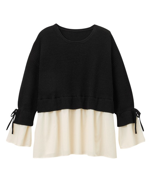 alotta（アロッタ）の「ブラウスドッキングフレアー袖ニット（ニット/セーター・レディース・ネイビー/ライトベージュ/ブラック/グレー・M/LL/L/3L）」の18枚目の写真