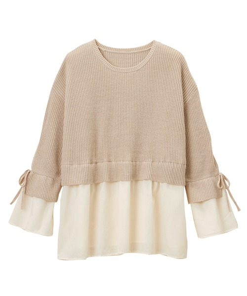 alotta（アロッタ）の「ブラウスドッキングフレアー袖ニット（ニット/セーター・レディース・ネイビー/ライトベージュ/ブラック/グレー・M/LL/L/3L）」の19枚目の写真