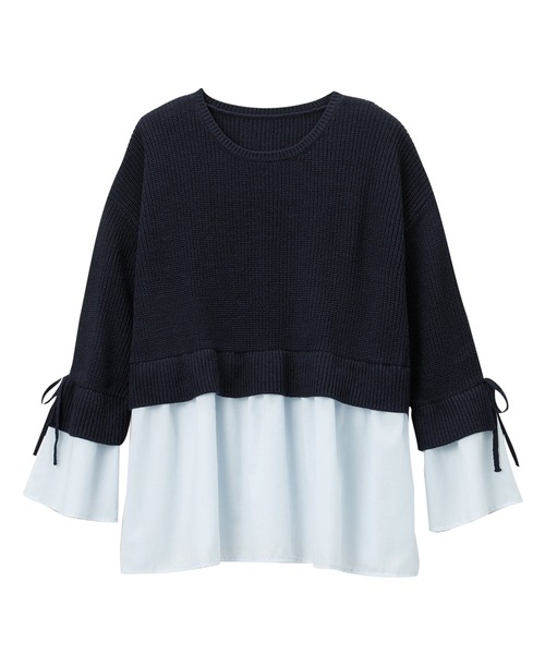 alotta（アロッタ）の「ブラウスドッキングフレアー袖ニット（ニット/セーター・レディース・ネイビー/ライトベージュ/ブラック/グレー・M/LL/L/3L）」の20枚目の写真