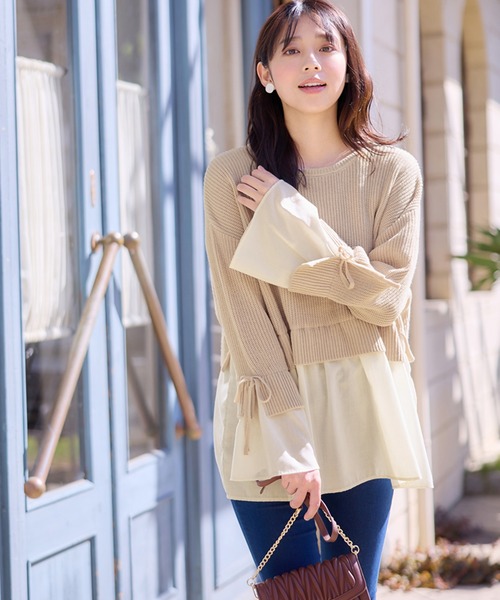 alotta（アロッタ）の「ブラウスドッキングフレアー袖ニット（ニット/セーター・レディース・ネイビー/ライトベージュ/ブラック/グレー・M/LL/L/3L）」の22枚目の写真