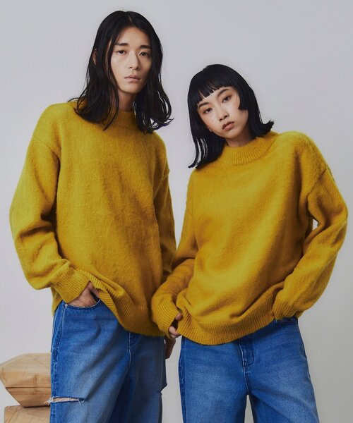 【洗える】シャギーニットクルーネック＆モックネック