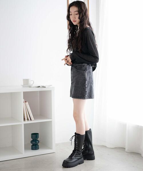 WEGO（ウィゴー）の「デニム台形ミニスカート（デニムスカート・レディース・ブラック系その他/ダークインディゴブルー/ブラック・MEDIUM/LARGE/X-SMALL/SMALL）」の5枚目の写真