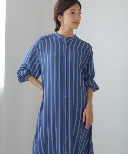 ブージュルード Bou Jeloud ストライプブロックシャツTU （BLUE） ブージュルード Bou Jeloud ストライプブロックシャツTU （BLUE