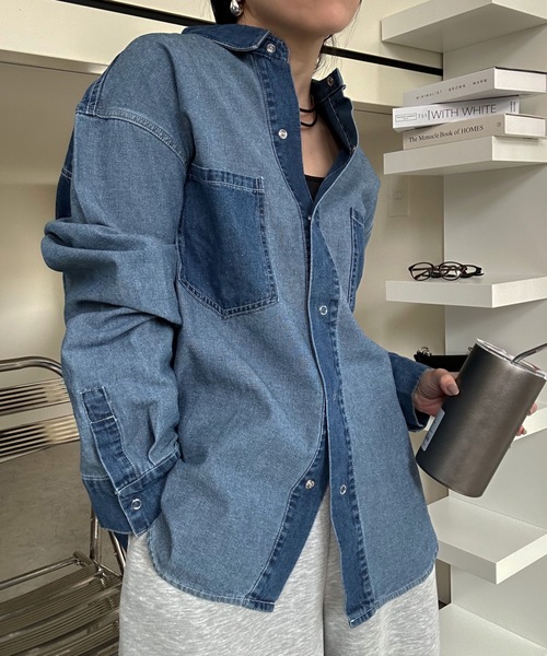 ULEULA(ウルア)の「リメイクデニム風オーバーシャツジャケット(シャツ/ブラウス・レディース・ブルー・FREE)」の19枚目の写真