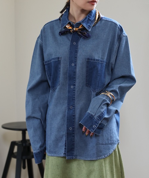 ULEULA(ウルア)の「リメイクデニム風オーバーシャツジャケット(シャツ/ブラウス・レディース・ブルー・FREE)」の20枚目の写真