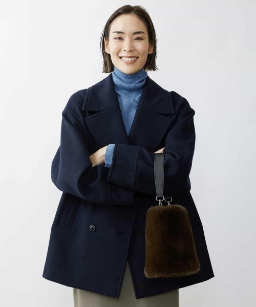 MICHEL KLEIN（ミッシェル・クラン）の「Super100ウールビーバービックカラーPコート（ピーコート・レディース・ブルー/ネイビー/グリーン・38/36）」の7枚目の写真