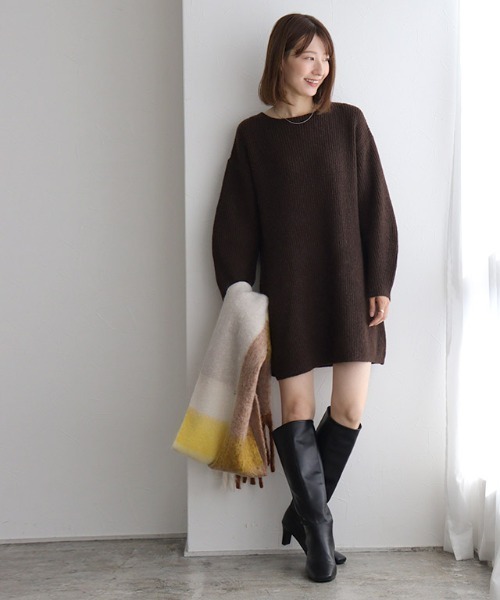 Pierrot（ピエロ）の「ミニ丈ニットワンピース（ワンピース・レディース・ベージュ/ブラウン/チャコール・L/M）」の12枚目の写真