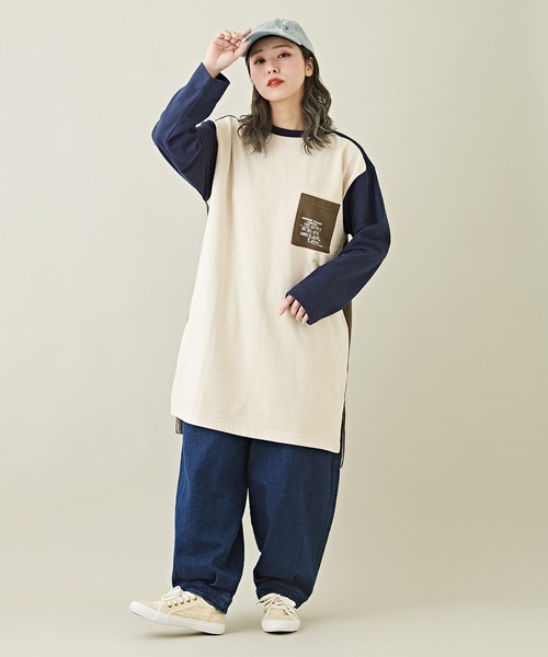 CUBE SUGAR（キューブシュガー）の「微起毛スウェットポケット付バックプリントチュニック（スウェット・レディース・ピンク/カーキ/ナチュラル/ネイビー/マルチ・M）」の20枚目の写真