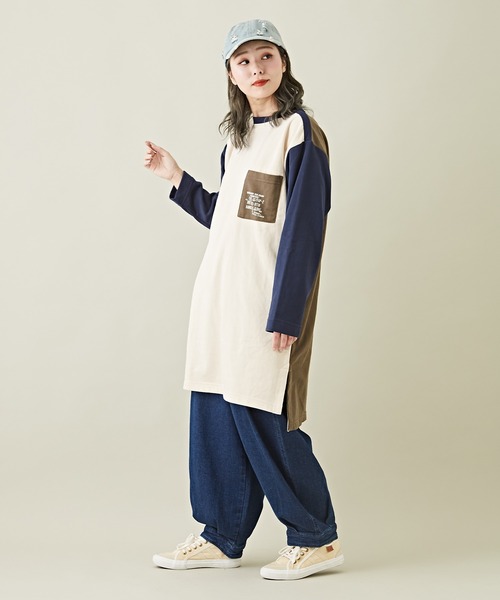 CUBE SUGAR（キューブシュガー）の「微起毛スウェットポケット付バックプリントチュニック（スウェット・レディース・ピンク/カーキ/ナチュラル/ネイビー/マルチ・M）」の21枚目の写真