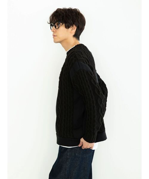 CRAFT STANDARD BOUTIQUE（クラフトスタンダードブティック）の「ケーブルニット切り替え裏起毛スウェット（スウェット・レディース・杢グレー/ブラック/ホワイト系その他・L/M）」の5枚目の写真