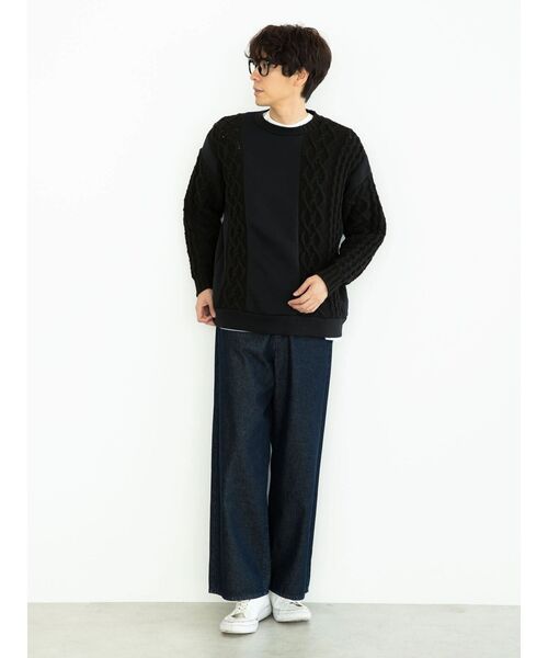 CRAFT STANDARD BOUTIQUE（クラフトスタンダードブティック）の「ケーブルニット切り替え裏起毛スウェット（スウェット・レディース・杢グレー/ブラック/ホワイト系その他・L/M）」の7枚目の写真