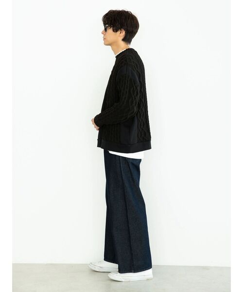 CRAFT STANDARD BOUTIQUE（クラフトスタンダードブティック）の「ケーブルニット切り替え裏起毛スウェット（スウェット・レディース・杢グレー/ブラック/ホワイト系その他・L/M）」の8枚目の写真