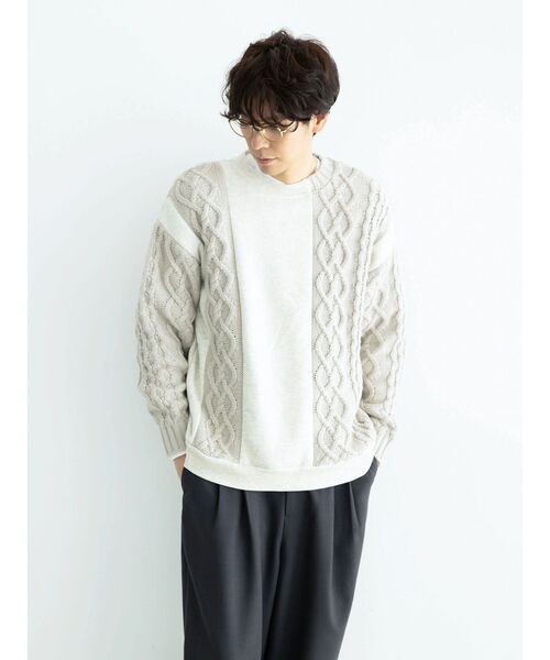 CRAFT STANDARD BOUTIQUE（クラフトスタンダードブティック）の「ケーブルニット切り替え裏起毛スウェット（スウェット・レディース・杢グレー/ブラック/ホワイト系その他・L/M）」の10枚目の写真