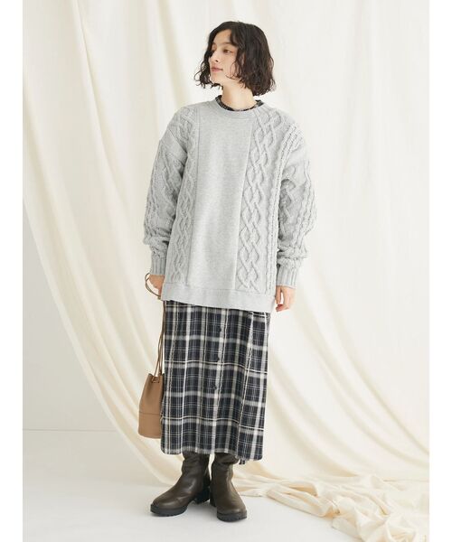 CRAFT STANDARD BOUTIQUE（クラフトスタンダードブティック）の「ケーブルニット切り替え裏起毛スウェット（スウェット・レディース・杢グレー/ブラック/ホワイト系その他・L/M）」の20枚目の写真