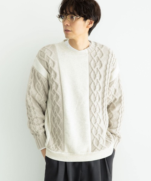 CRAFT STANDARD BOUTIQUE（クラフトスタンダードブティック）の「ケーブルニット切り替え裏起毛スウェット（スウェット・レディース・杢グレー/ブラック/ホワイト系その他・L/M）」の2枚目の写真