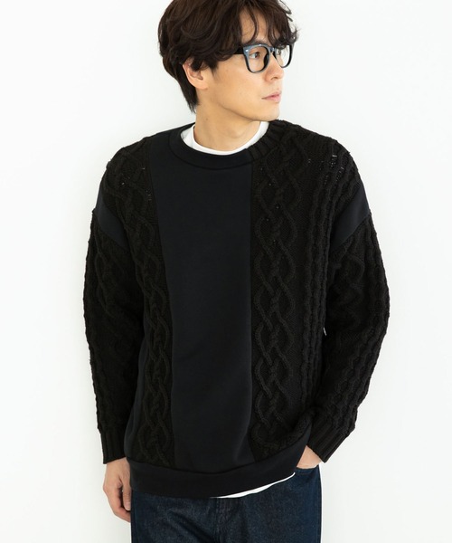 CRAFT STANDARD BOUTIQUE（クラフトスタンダードブティック）の「ケーブルニット切り替え裏起毛スウェット（スウェット・レディース・杢グレー/ブラック/ホワイト系その他・L/M）」の3枚目の写真