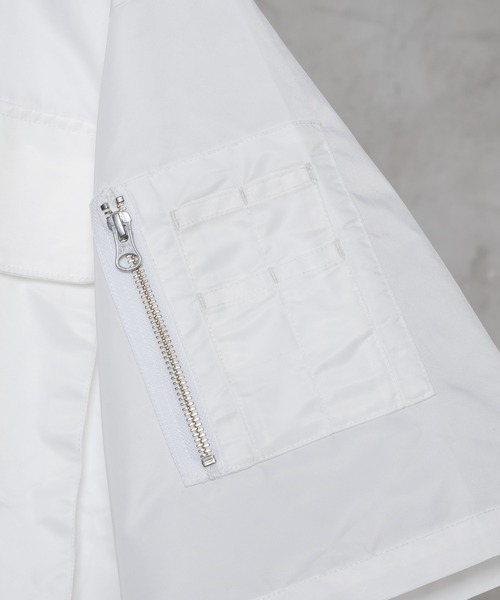 ADRER ナイロンジップオーバーシャツ ブラック　ホワイト nylon zip over ss jacket/ナイロンジップオーバーシャツ