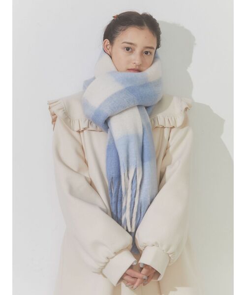 merry jenny（メリージェニー）の「fluffy checkフリンジマフラー（マフラー・レディース・ピンク/ブルー・FREE）」の14枚目の写真