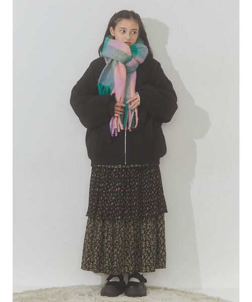 merry jenny（メリージェニー）の「fluffy checkフリンジマフラー（マフラー・レディース・ピンク/ブルー・FREE）」の7枚目の写真