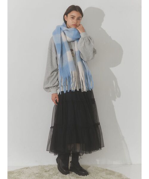 merry jenny（メリージェニー）の「fluffy checkフリンジマフラー（マフラー・レディース・ピンク/ブルー・FREE）」の19枚目の写真