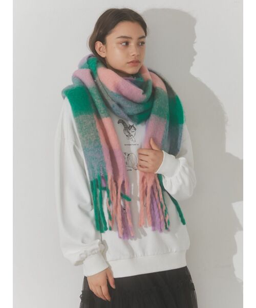 merry jenny（メリージェニー）の「fluffy checkフリンジマフラー（マフラー・レディース・ピンク/ブルー・FREE）」の9枚目の写真