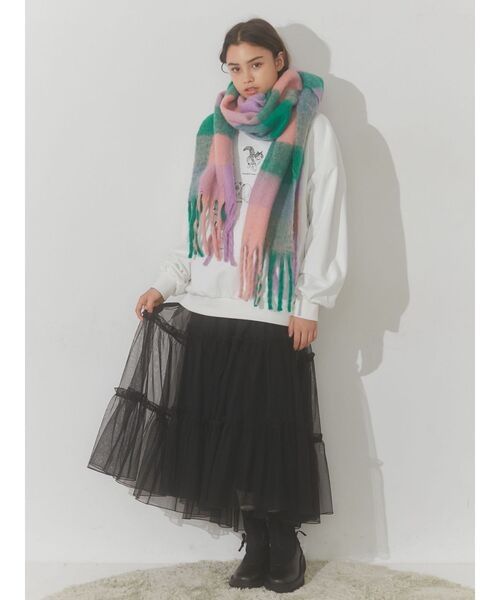 merry jenny（メリージェニー）の「fluffy checkフリンジマフラー（マフラー・レディース・ピンク/ブルー・FREE）」の15枚目の写真